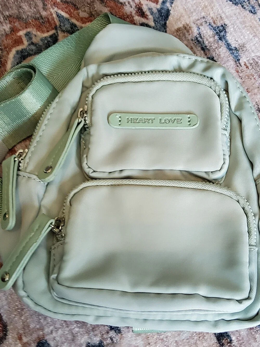Mint Green Chest Crossbody Backpack Heart Love By CHARO Mini Backpack